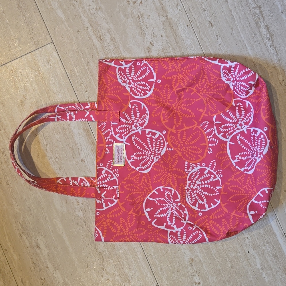 Lilly Pulitzer for Estee Lauder Pink/Orange Sand Dollar Print Tote Bag - Picture 1 of 7